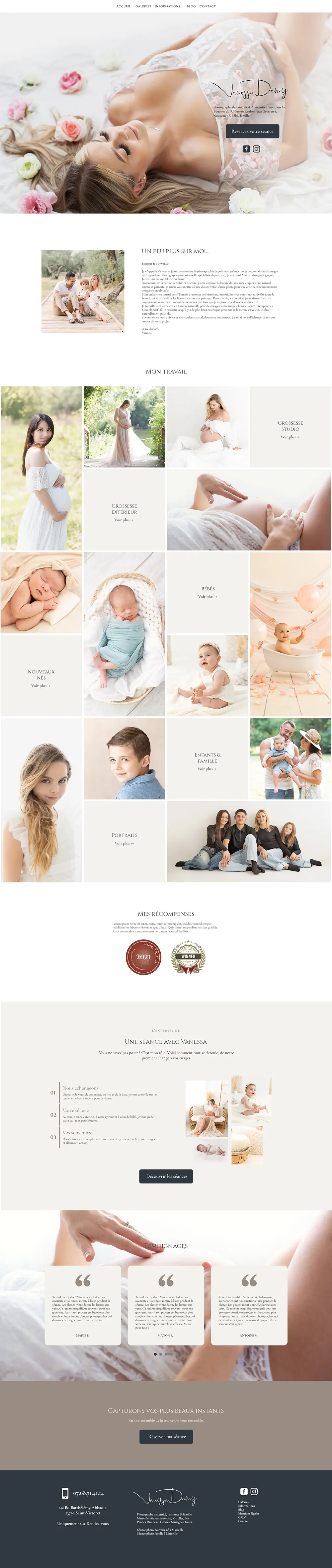 Maquette du site Vanessa Damy Photographe